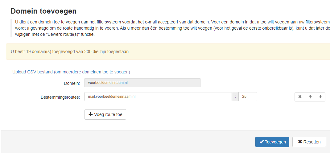 SpamExperts domeinnaam toevoegen